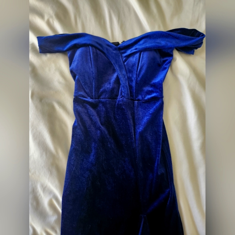 Navy Blue crushed Velvet Formal Dress